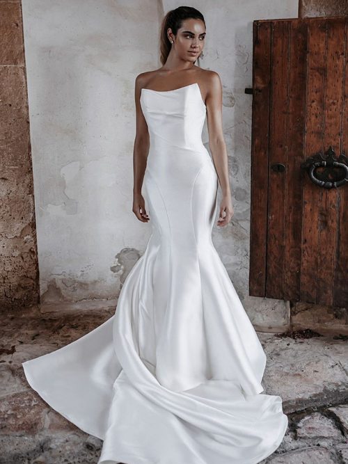 Abella E215 Bridal Gown with A dramatic strapless neckline