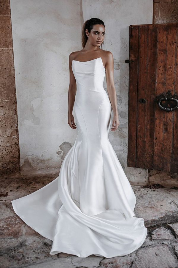 Abella E215 Bridal Gown with A dramatic strapless neckline