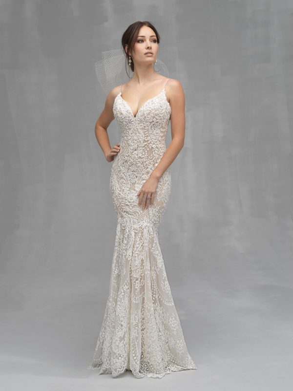 Allure Couture C534 Wedding Dress with floral motifs and dimensional leaves