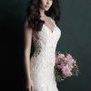 Allure Couture C504 Wedding Dress accented with beaded, scrolled embroidered appliques