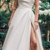 Madison James MJ813 full A-line skirt and dramatic front slit