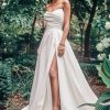 Madison James MJ813 full A-line skirt and dramatic front slit