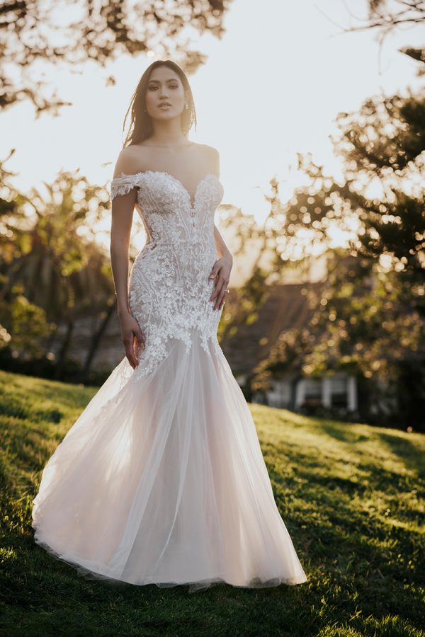 R3656 Allure Romance off-shoulder fit and flare gown