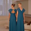 TO2498 Tania Olsen Hudson Bridesmaid Dress a V-neckline with cross-over pleated detailing heer georgette flutter sleeves