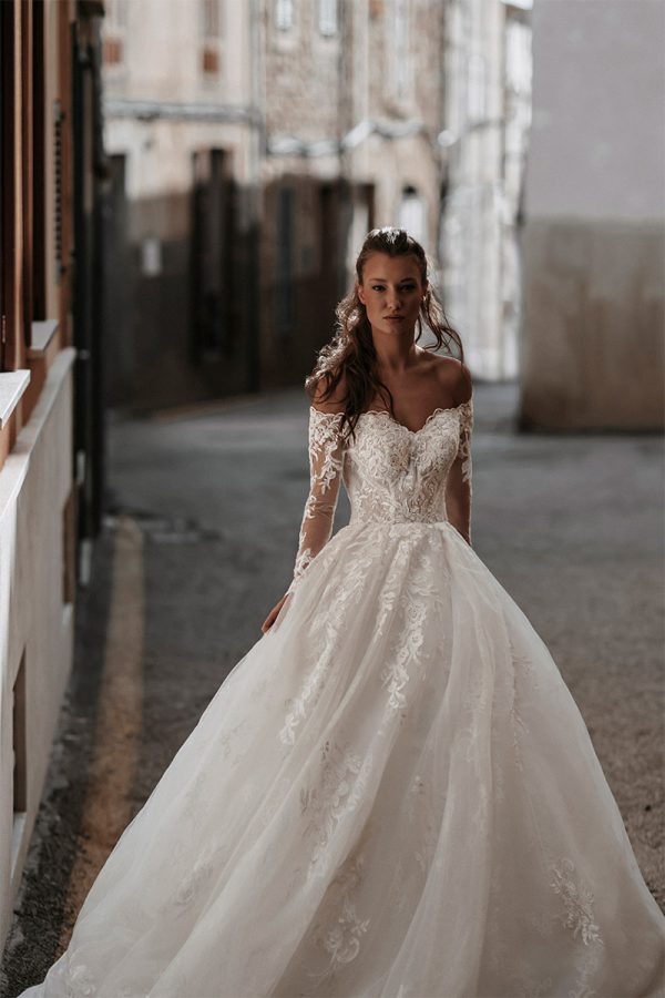 Abella E172 Sigrid Modern Lace Sparkling Tulle Wedding Dress