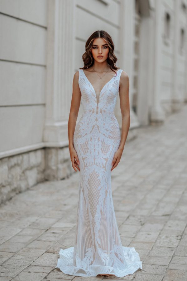 Deep V-Neckline Wedding Dress BB052 Tina Holly