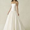 strapless A-line gown is crafted from textured Dupioni,