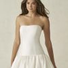 strapless A-line gown is crafted from textured Dupioni,