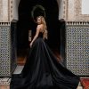 A softly pleated strapless, sweetheart neckline