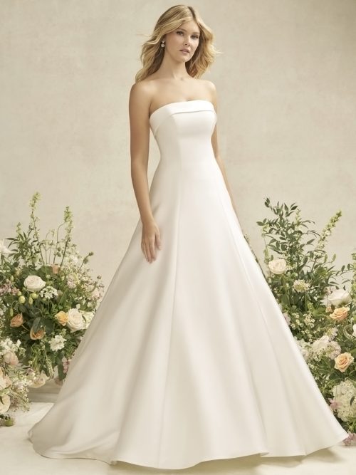 A-line gown is crafted from luminous Mikad